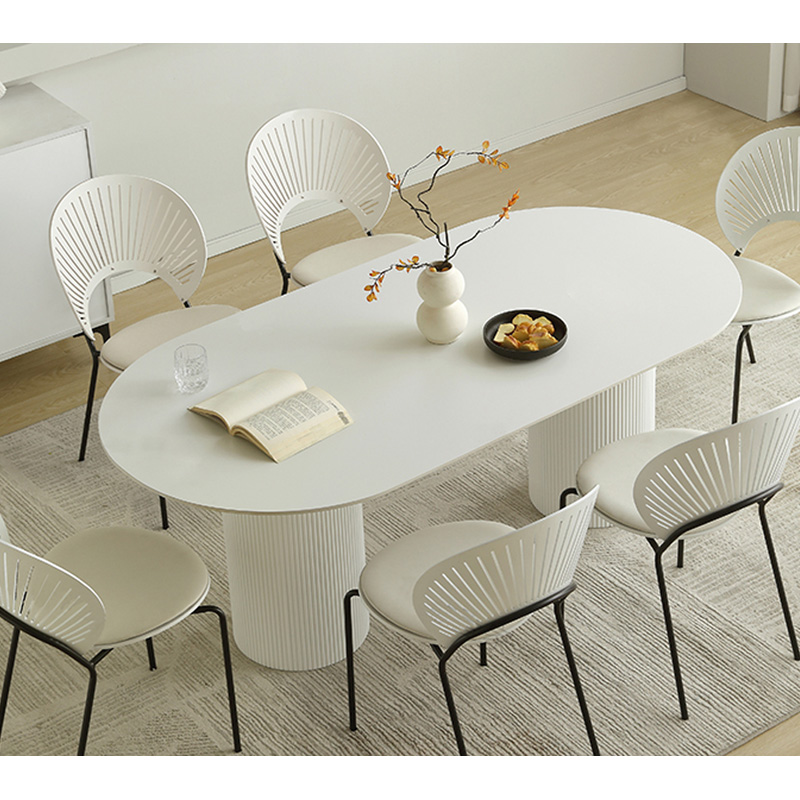 韫玉 奶油风 岩板餐桌 纯白色  椭圆形 餐厅 罗马柱 家用 餐台CT-055#