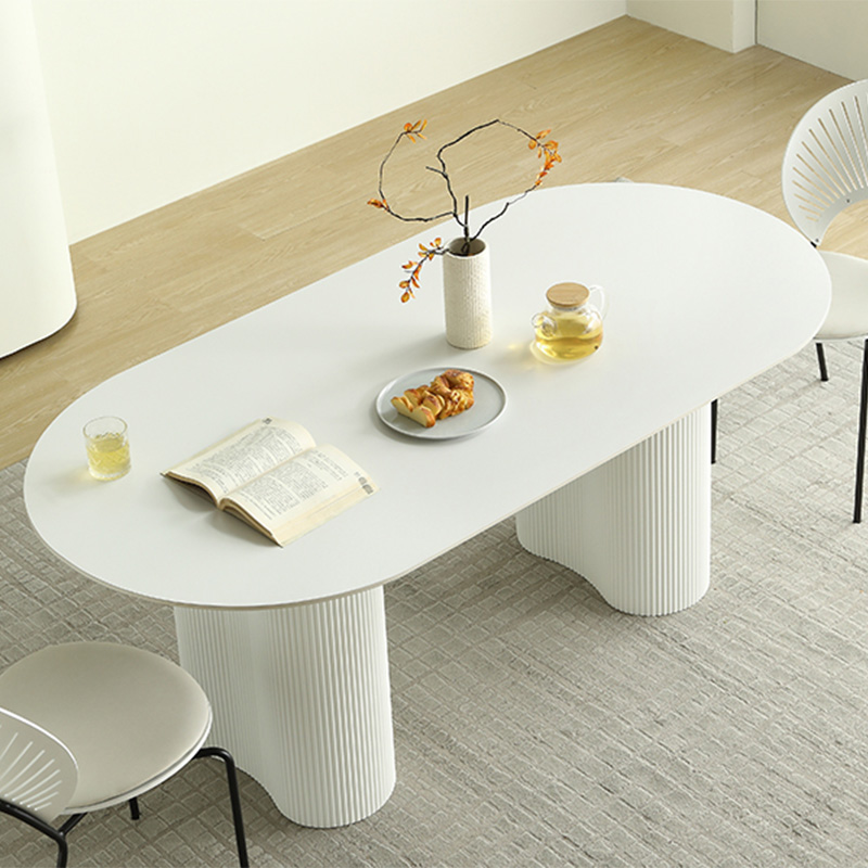 韫玉 奶油风 岩板餐桌 轻奢 椭圆型 餐桌 网红 纯白色 设计师 北欧餐桌CT-056#