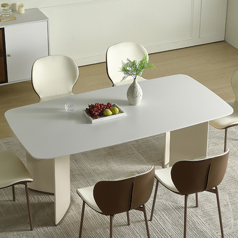韫玉 奶油风 长方形餐桌 白色 哑光 岩板 五金碳钢架子 家用 高颜值 餐台CT-059#