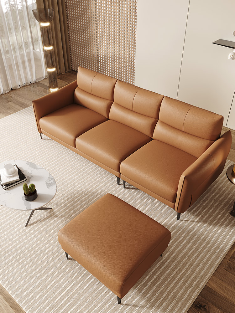 沐露梳风 轻奢 直排沙发 橙色 现代简约 客厅 超软高回弹无粉海绵  多人沙发#CC088#
