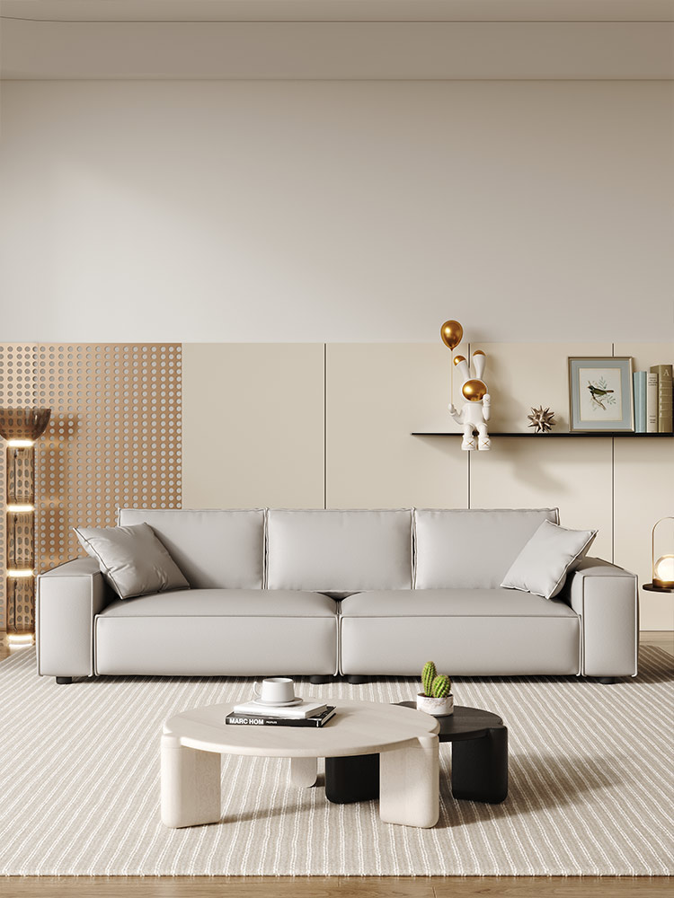 沐露梳风 轻奢高级 方块沙发 现代简约 优选材质 天然白鹅绒 米灰色 #方块沙发#