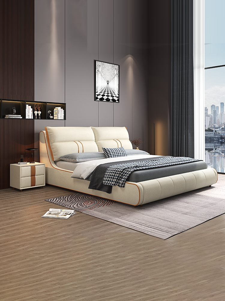 弗朗蒂莎-梦系列 现代简约 科技布床 高密度回弹海绵靠背 卧室 #963（科技布）#
