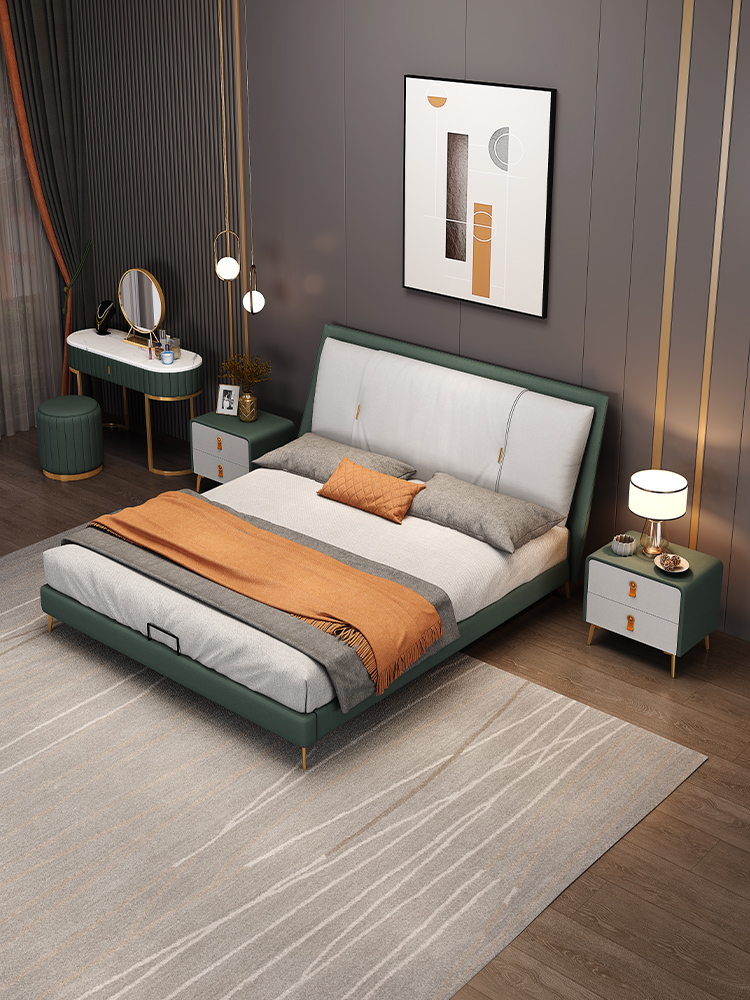 弗朗蒂莎-梦系列 现代简约 科技布床 舒适实用  卧室焕新升级 全实木打造 环保内部框架#9901（科技布）#
