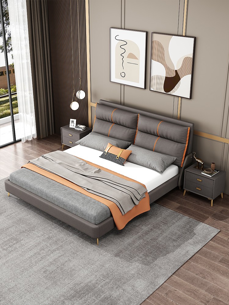 弗朗蒂莎-梦系列 现代 科技布床  简约设计 全实木打造  舒适回弹海绵 卧室 #9906（科技布）#