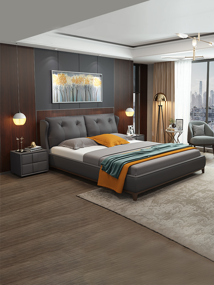 弗朗蒂莎-梦系列 轻奢 皮艺床 环保实木多层板床架 优质海绵靠背 舒适卧室  #B01#