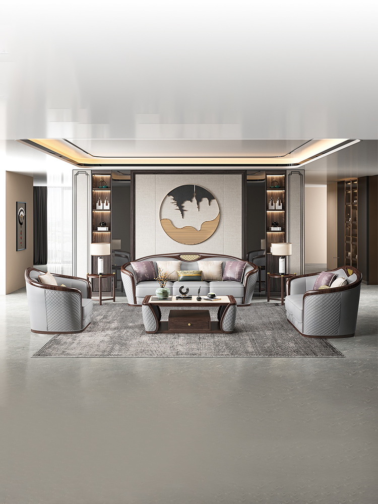 匠云越 新中式 沙发 客厅 有机硅皮 舒适 #JRZS-1011#