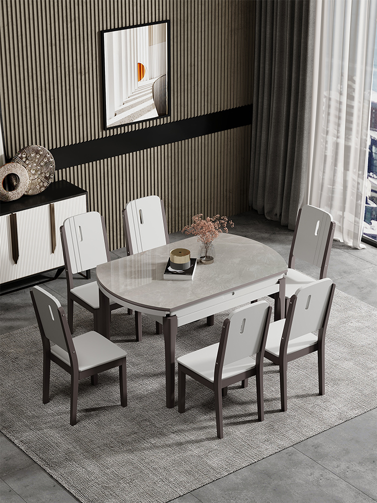 弗朗蒂莎 意式简约 餐桌 橡胶木框架 岩板餐台 多功能#D52#