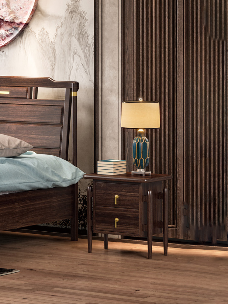 匠云越 新中式 床头柜 乌金木板木 卧室 品质生活#JRZS-1005#