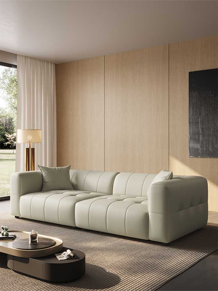 沐露梳风 现代简约 直排沙发 米灰色 多人沙发 客厅 防锈锰钢弹簧 #CC013#